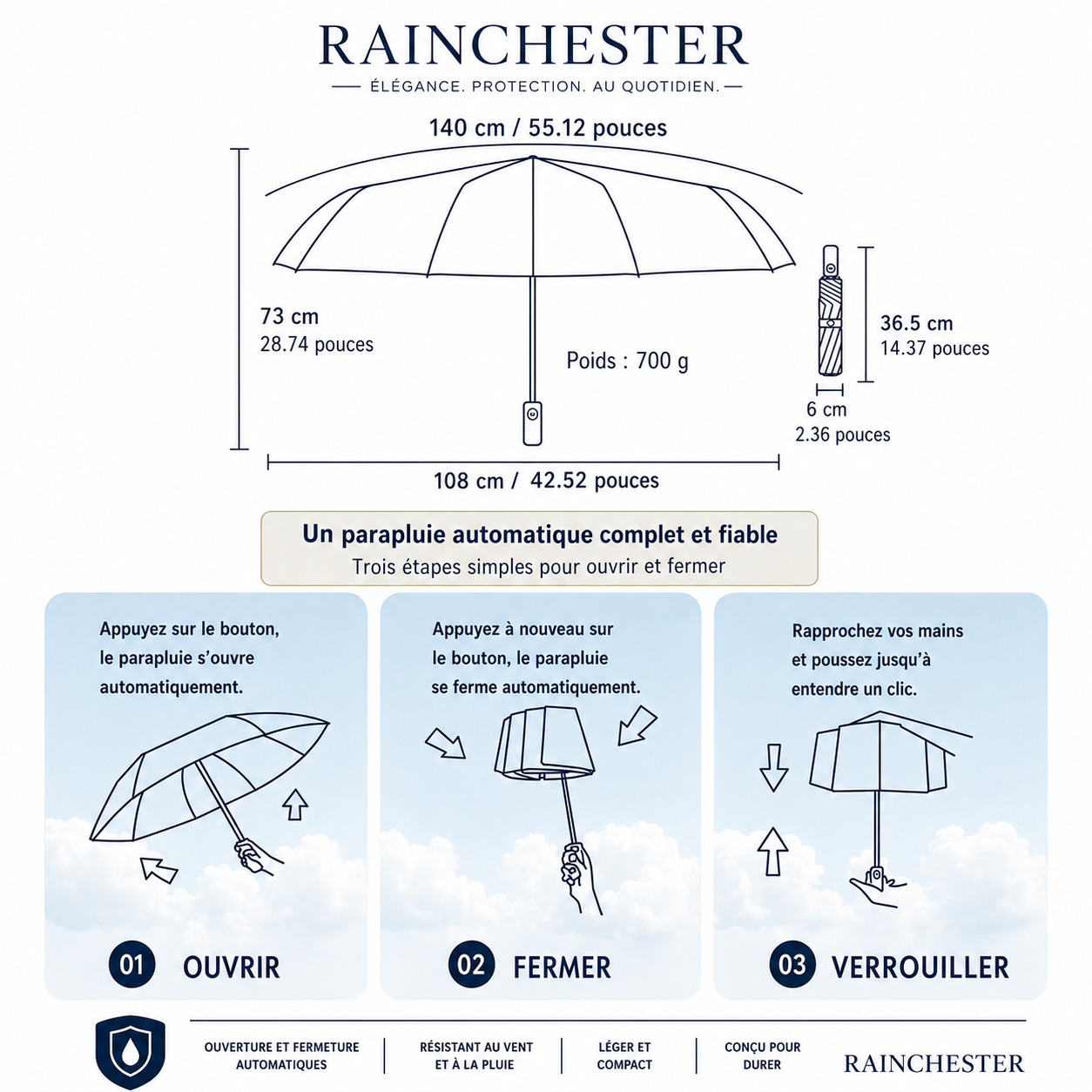 Parapluie Rainchester Signature – Élégance et protection, par tous les temps.