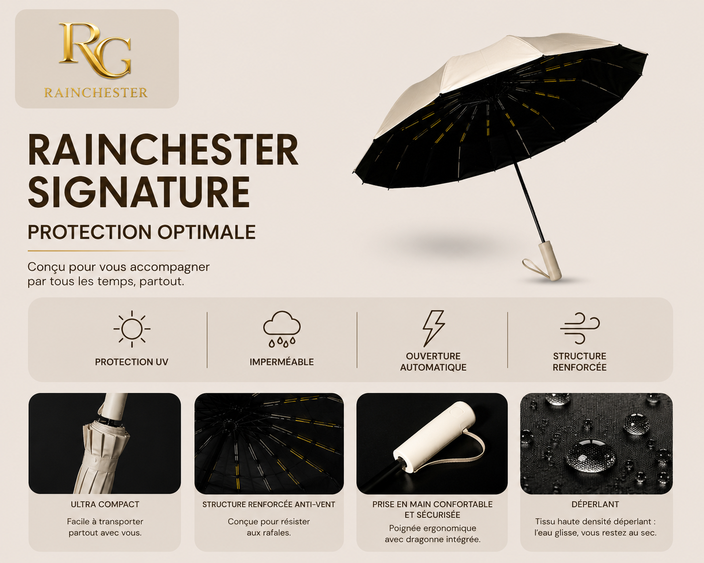 Parapluie Rainchester Signature – Élégance et protection, par tous les temps.