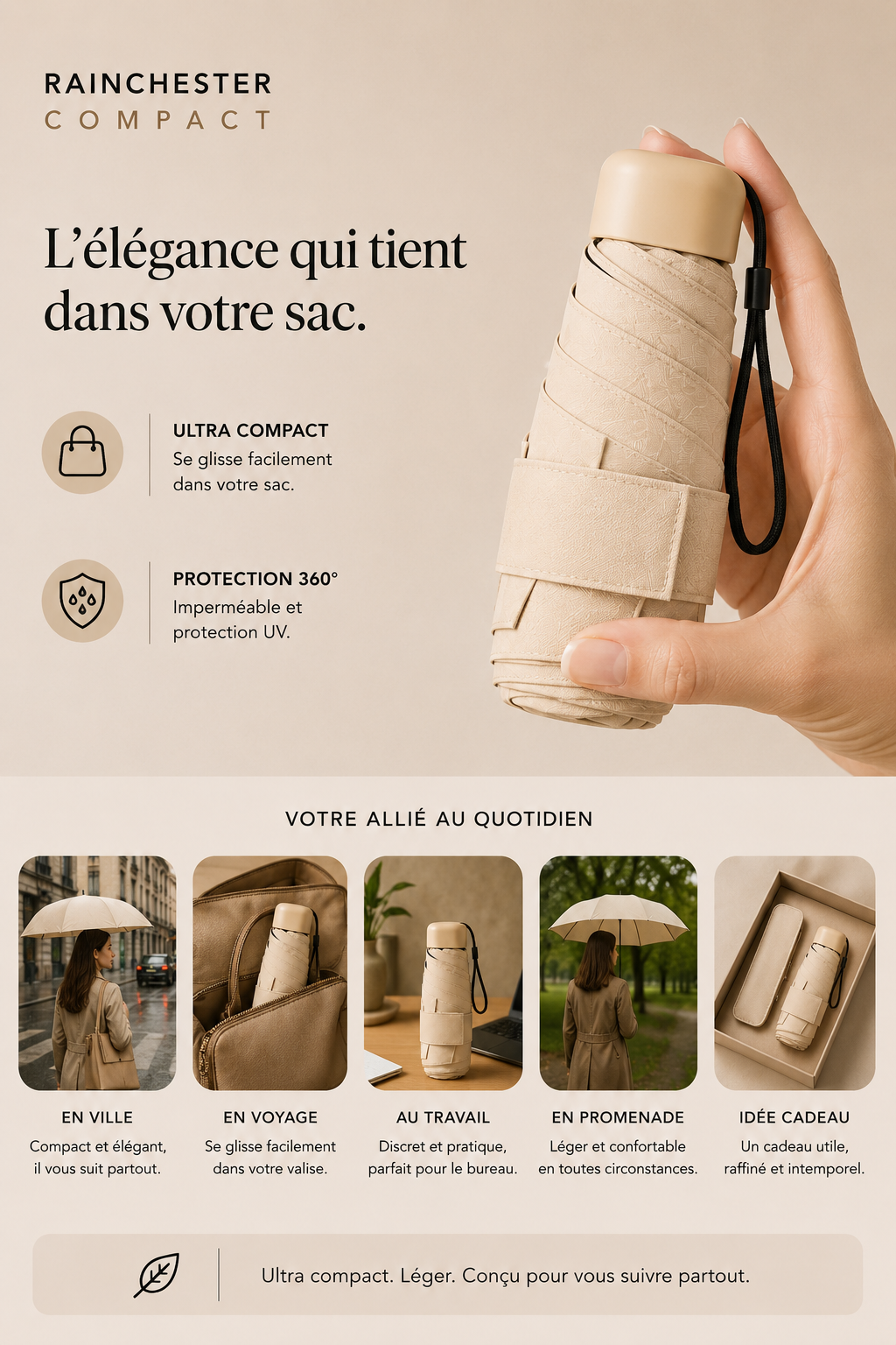 Rainchester Compact | Parapluie de poche ultra-compact anti-UV & imperméable